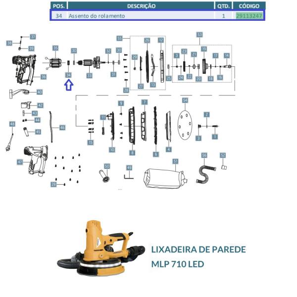 Imagem de Assento De Rolamento P/Lixadeira Parede Mlp710 Led Menegotti