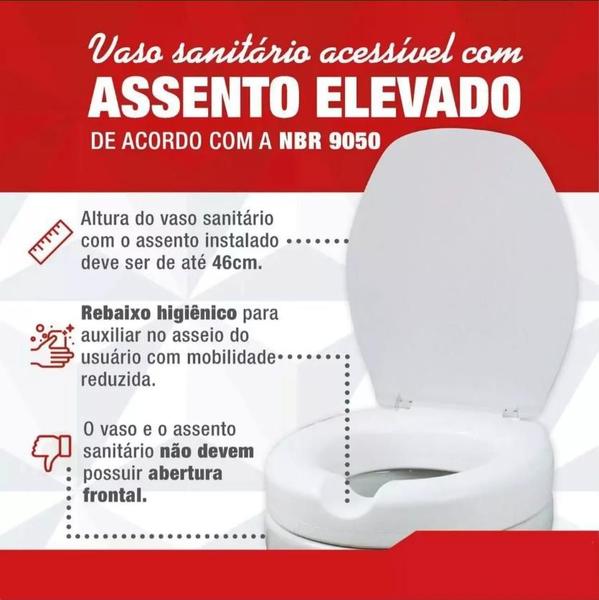 Imagem de Assento De Vaso Elevado 13,5cm Com Tampa e Abertura Frontal Para Idosos e Deficientes Rígido Branco