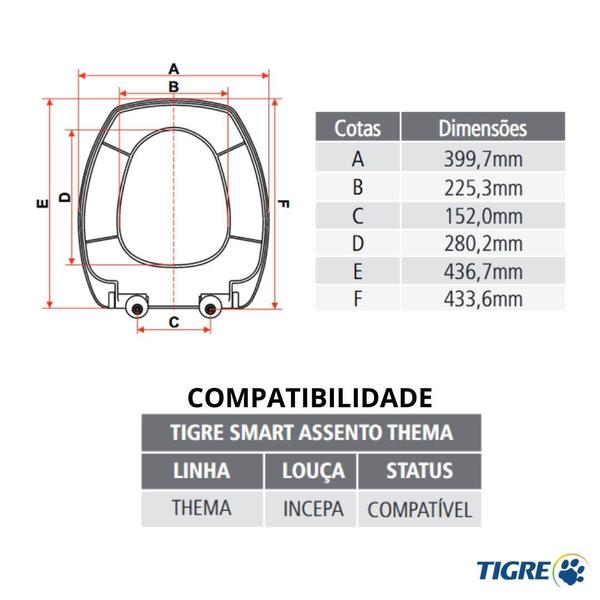 Assento Incepa Thema Cinza Soft Close Easy Clean Tigre PP Imagem de Assento Incepa Thema Cinza Soft Close Easy Clean Tigre PP