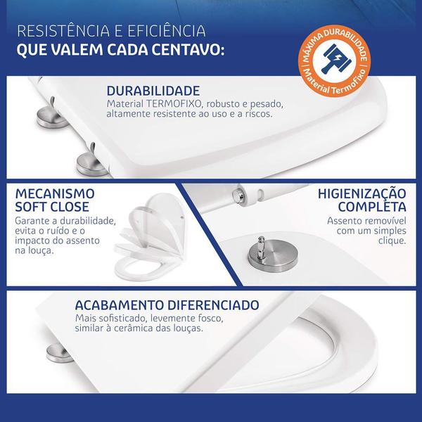 Imagem de Assento oval universal branco soft close easy clean tigre resina termofixo