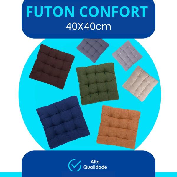 Imagem de Assento Para Cadeira Futon Confort Com Fitas Para Amarrar Pallet Banco Banqueta Encosto Macio 40x40cm 100% Algodão