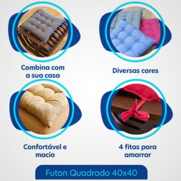 Imagem de Assento Para Cadeira Futton Maio C/Fitas Para Amarrar Em Bancos Banquetas Cadeiras Pallets Sofá 40x40cm Futon Com Diversos Modelos