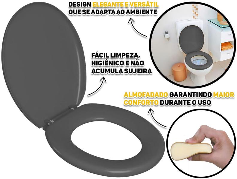 Imagem de Assento Para Vaso Sanitário Almofadado Tampa Privada Banheiro Oval Universal Astra 