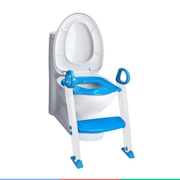 Imagem de Assento Redutor Com Escada Bebê Vaso Sanitário +18 Meses Até 20 kg Dobrável Portátil Azul Clingo