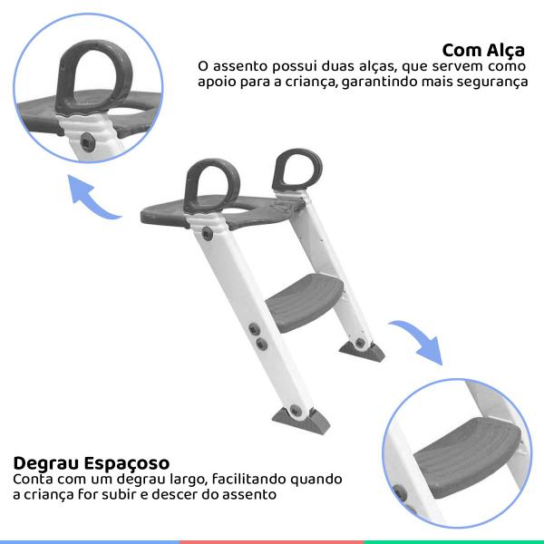 Imagem de Assento Redutor Com Escada Bebê Vaso Sanitário +18 Meses Até 20 kg Dobrável Portátil Cinza Clingo