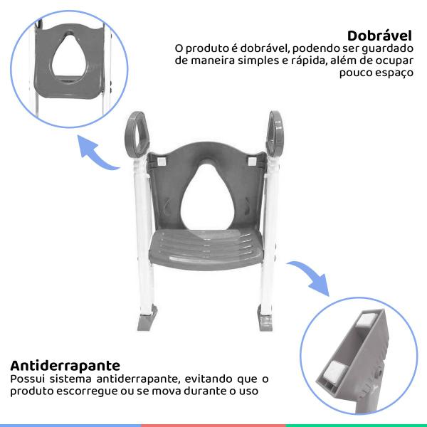 Imagem de Assento Redutor Com Escada Bebê Vaso Sanitário +18 Meses Até 20 kg Dobrável Portátil Cinza Clingo