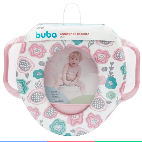 Imagem de Assento Redutor Infantil Com Alça Para Vaso Sanitário +12 Meses Rosa Flores Buba