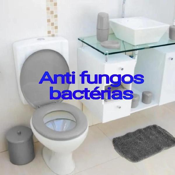 Imagem de Assento Resistente Tampa Vaso Sanitário Cinza Escura Universal Banheiro