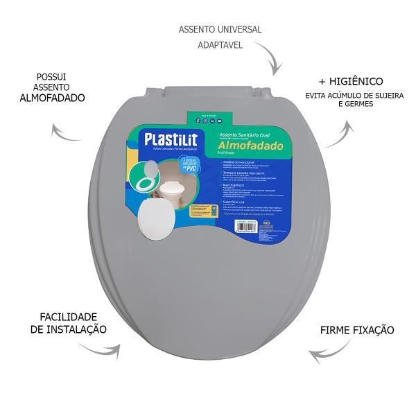 Imagem de Assento Sanitario Almofadado Cinza Plastilit