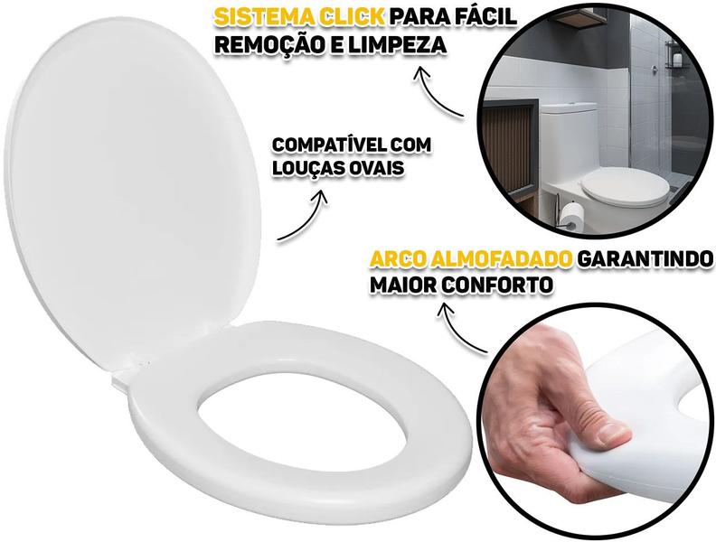 Imagem de Assento Sanitário Almofadado Oval Tampa Privada Click Branco Universal Astra 