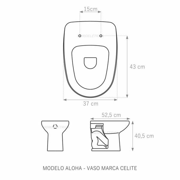 Imagem de Assento Sanitário Aloha Cinza Prata Tampa para Vaso Celite em Madeira Laqueada - SB