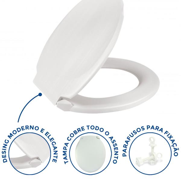 Imagem de Assento Sanitário Branco Confortável Oval Tampa de Vaso Universal (compatível com todos tipos de vaso) Metasul Branco