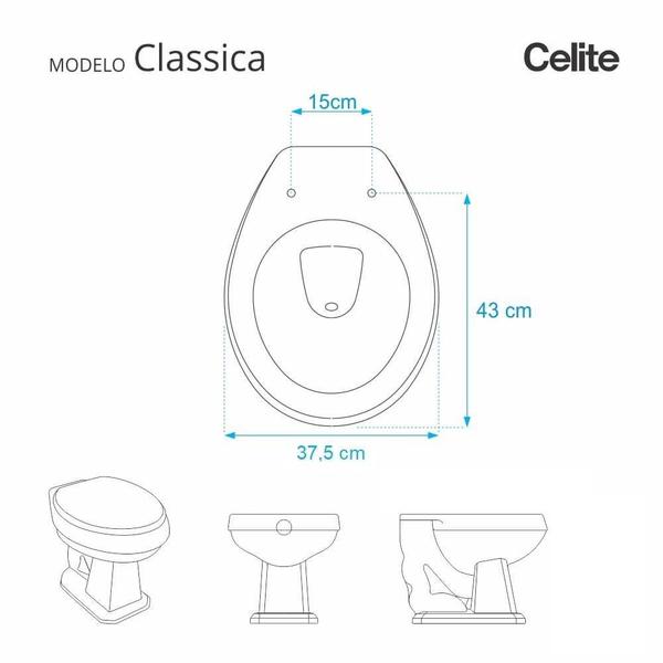 Imagem de Assento Sanitário Classica Cinza Prata (Cinza Claro) para vaso Celite