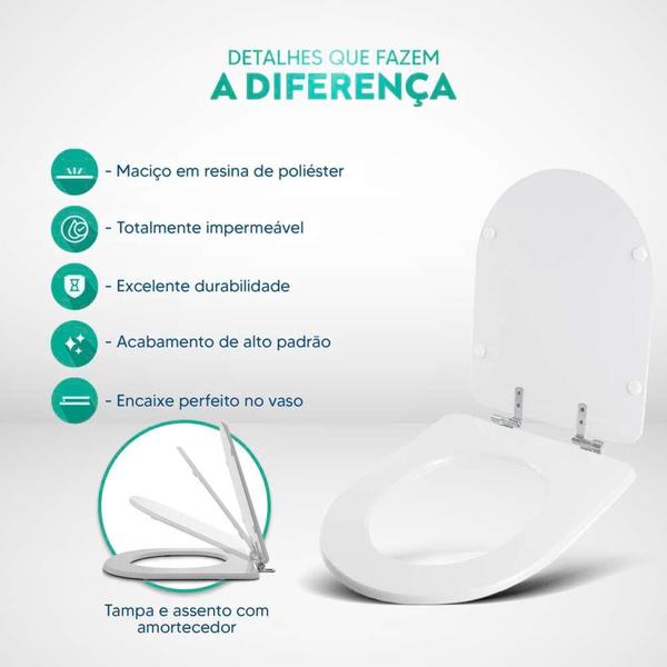 Imagem de Assento Sanitario com Amortecedor Meridian Branco para vaso Roca