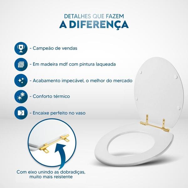 Imagem de Assento Sanitario Convencional Branco Para Vaso Oval Universal Com Ferragem Dourada