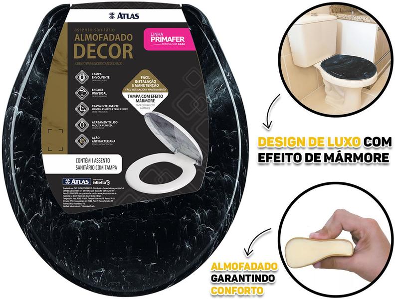 Imagem de Assento Sanitário Decor Oval Almofadado Com Tampa Marmorizada Universal Atlas