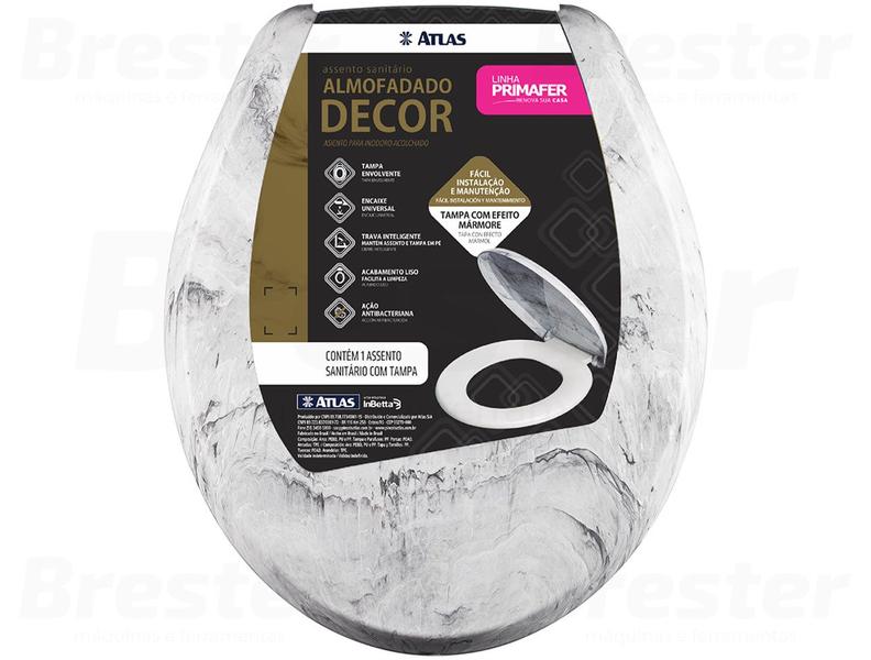 Imagem de Assento Sanitário Decor Oval Almofadado Com Tampa Marmorizada Universal Atlas