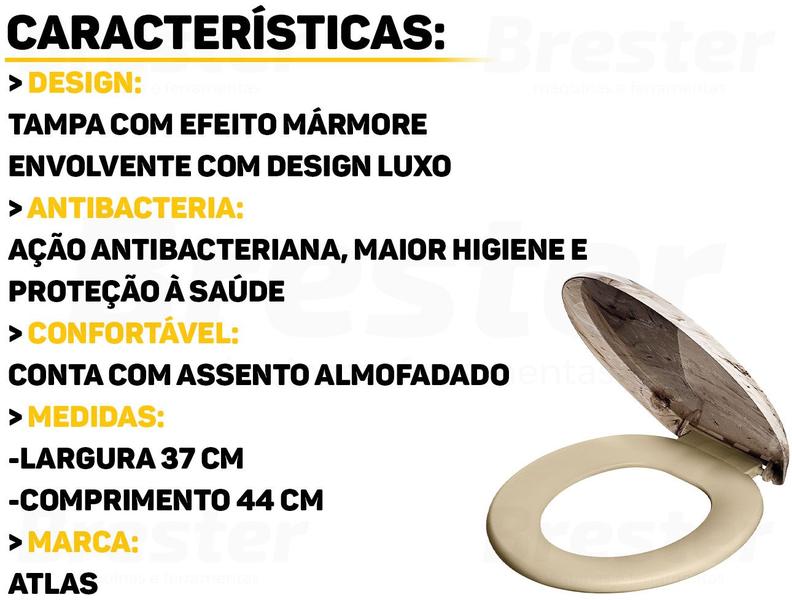 Imagem de Assento Sanitário Decor Oval Almofadado Com Tampa Marmorizada Universal Atlas