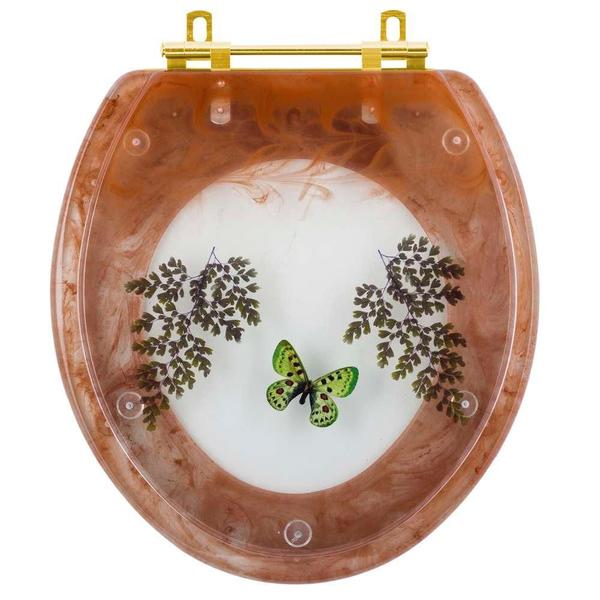 Assento Sanitário Decorado Oval Convencional Caramelo Com Borboleta Verde para todas as marcas Com Ferragem Dourada - Pontto Lavabo Imagem de Assento Sanitário Decorado Oval Convencional Caramelo Com Borboleta Verde para todas as marcas Com Ferragem Dourada