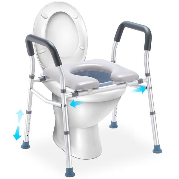 Assento sanitário elevado HEAO 3 em 1 ajustável com assento acolchoado de 400 libras Imagem de Assento sanitário elevado HEAO 3 em 1 ajustável com assento acolchoado de 400 libras