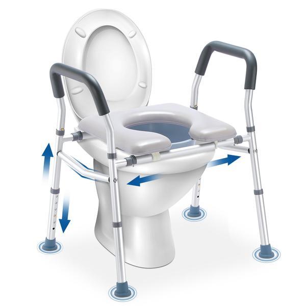 Assento sanitário elevado HEAO 3 em 1 ajustável com assento acolchoado de 400 libras Imagem de Assento sanitário elevado HEAO 3 em 1 ajustável com assento acolchoado de 400 libras
