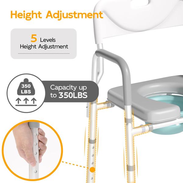 Assento sanitário elevado Xilingol com alças e encosto 160kg Imagem de Assento sanitário elevado Xilingol com alças e encosto 160kg