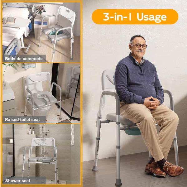 Assento sanitário elevado Xilingol com alças e encosto 160kg Imagem de Assento sanitário elevado Xilingol com alças e encosto 160kg