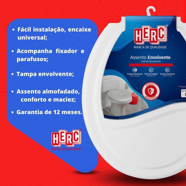 Imagem de Assento Sanitário Envolvente Oval Branco Universal Herc Tampa Vaso