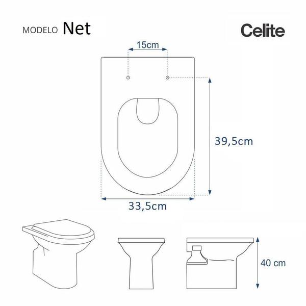 Imagem de Assento Sanitário Laqueado Soft Close Net Branco para vaso Celite