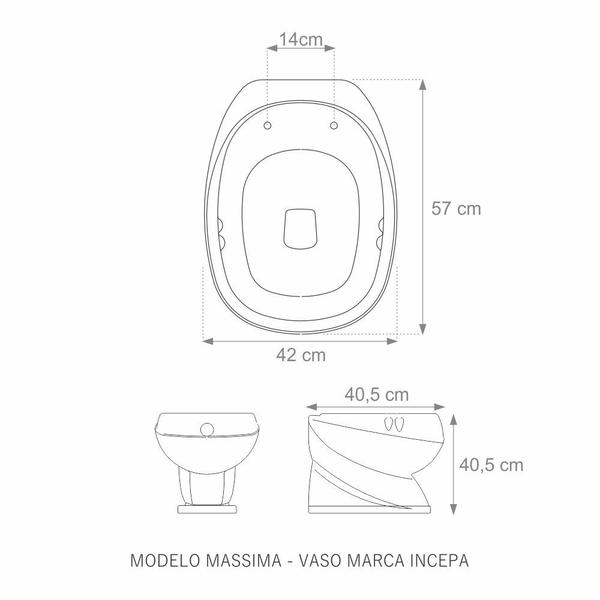 Imagem de Assento Sanitário Massima Preto Tampa para Vaso Incepa com Fechamento Suave