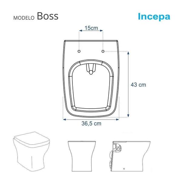 Imagem de Assento Sanitário MDF Soft Close Boss Onix (Preto Fosco) para Vaso Incepa com Ferragem Preta