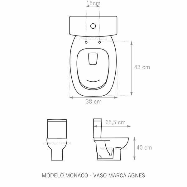 Imagem de Assento Sanitário Monaco Preto Tampa para Vaso Agnes Almofadado