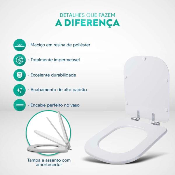 Imagem de Assento Sanitario Poliester Com Amortecedor Piano Branco Para Vaso Deca