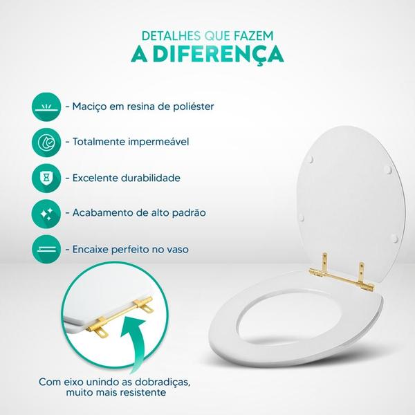 Imagem de Assento Sanitário Poliester Decorado Oval Convencional Bege Claro Avenca com Borboleta Vermelha Com Ferragem Dourada