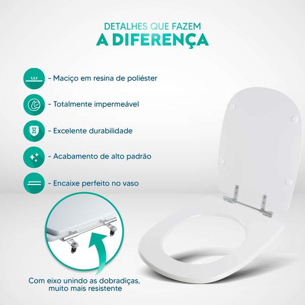 Assento Sanitário Poliéster Donna Branco para vaso Celite - Pontto Lavabo Imagem de Assento Sanitário Poliéster Donna Branco para vaso Celite