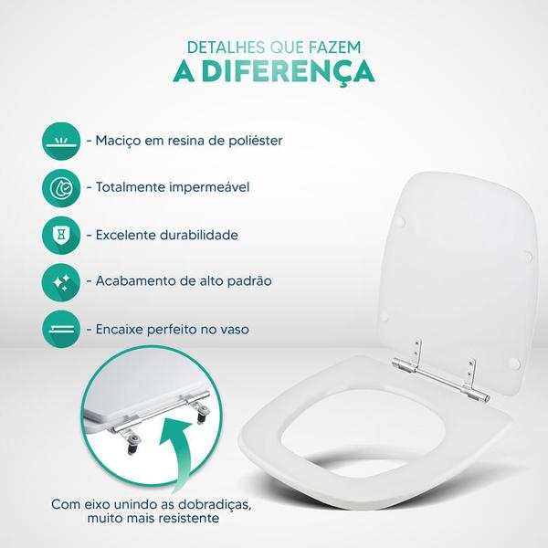 Assento Sanitario Poliester Fit Branco para Vaso Celite - Pontto Lavabo Imagem de Assento Sanitario Poliester Fit Branco para Vaso Celite