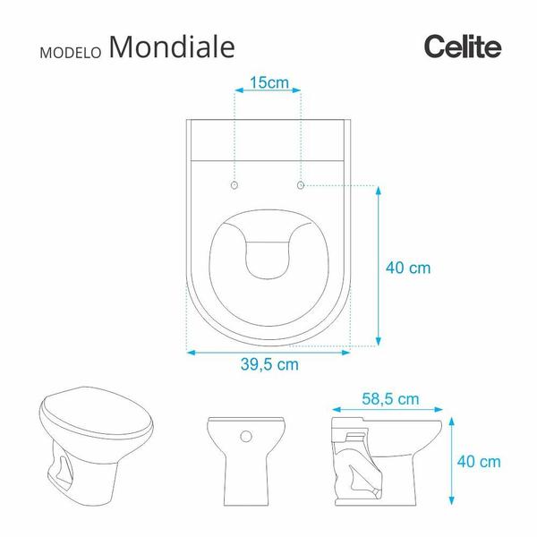 Imagem de Assento Sanitário Poliéster Mondiale Cinza Prata para vaso Celite