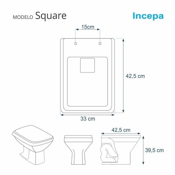 Imagem de Assento Sanitário Poliéster para Louça Square (incepa) Aço Macê Macê