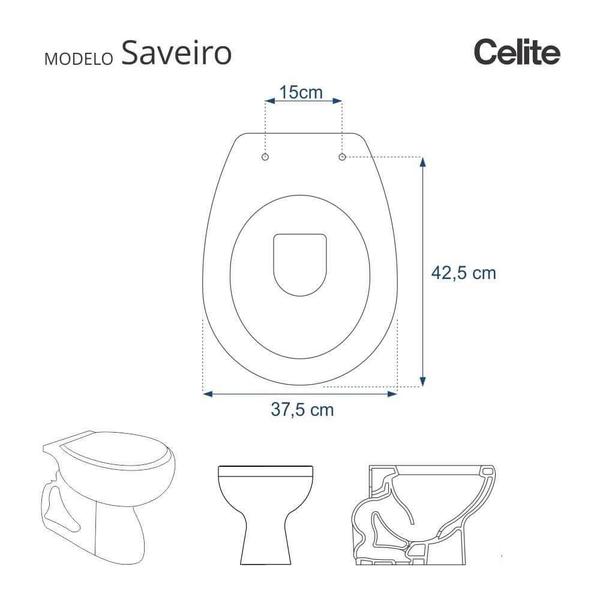 Imagem de Assento Sanitario Poliester Saveiro Cinza Prata para Vaso Celite