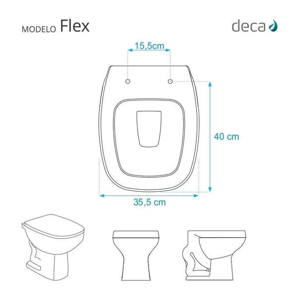 Imagem de Assento Sanitário Poliester Soft Close Flex Branco para vaso Deca