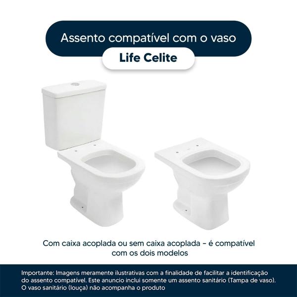 Imagem de Assento Sanitário Poliester Soft Close Life Cinza Prata para vaso Celite