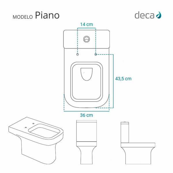 Imagem de Assento Sanitário Poliéster Soft Close Piano Branco para Vaso Deca com Ferragem Dourada