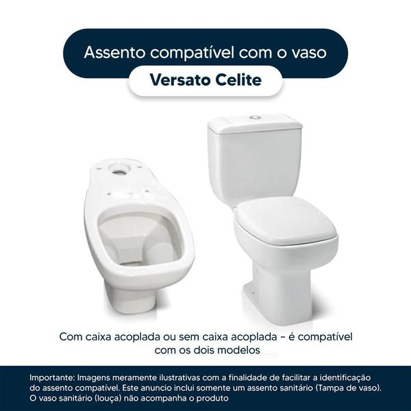 Imagem de Assento Sanitário Poliester Soft Close Versato Cinza Prata para vaso Celite