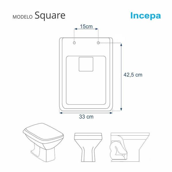 Imagem de Assento Sanitário Poliester Square Branco com Ferragem Dourada para Vaso Incepa