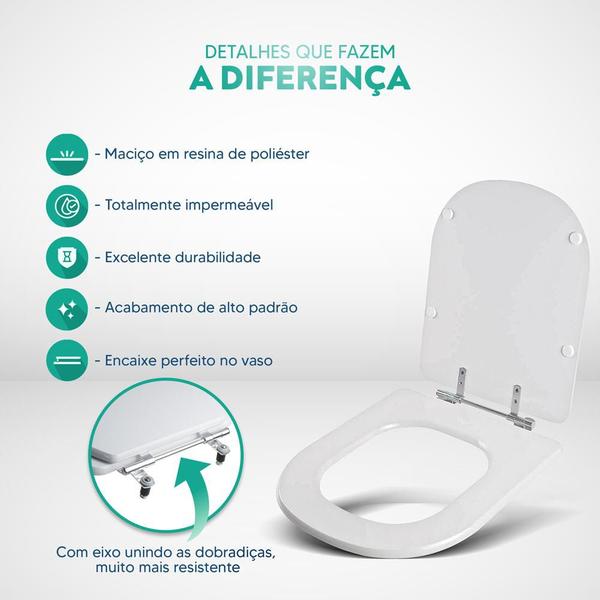 Imagem de Assento Sanitário Poliéster Vogue Plus Branco para vaso Deca 1.6gpf 6lpf