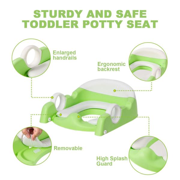 Imagem de Assento sanitário Potty Training com escada para meninos e meninas, cadeira de treinamento para crianças pequenas com alças, altura ajustável, degrau largo antiderrapante (verde)