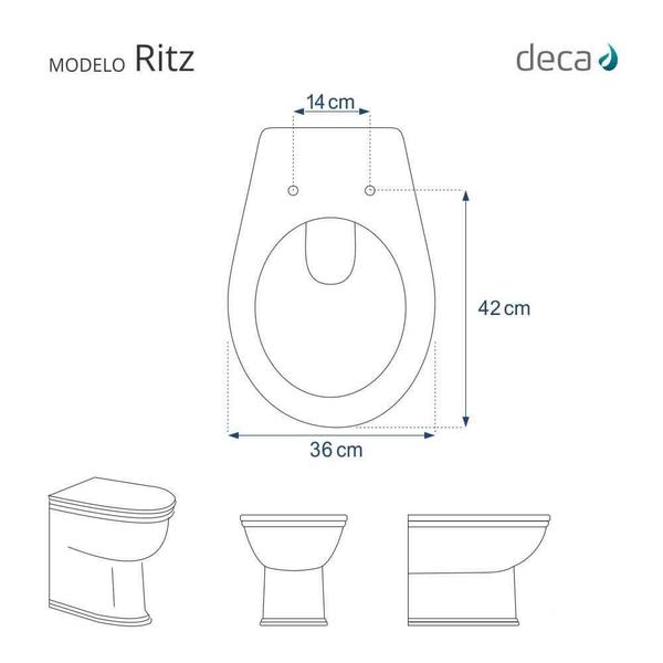 Imagem de Assento Sanitário Ritz Creme para vaso Deca Com Ferragem Dourada