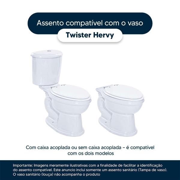 Imagem de Assento Sanitário Soft Close Twister Cinza Claro para vaso Hervy com Ferragem Dourada