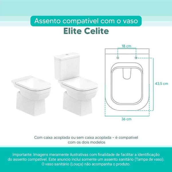 Imagem de Assento Sanitário Tampa de Vaso Branco MDF Laqueado Elite para bacia Celite