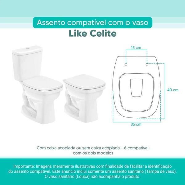 Imagem de Assento Sanitário Tampa de Vaso Branco MDF Laqueado Like para bacia Celite